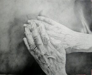 "Moms Hands" 30 x 30, Graphite on Paper
